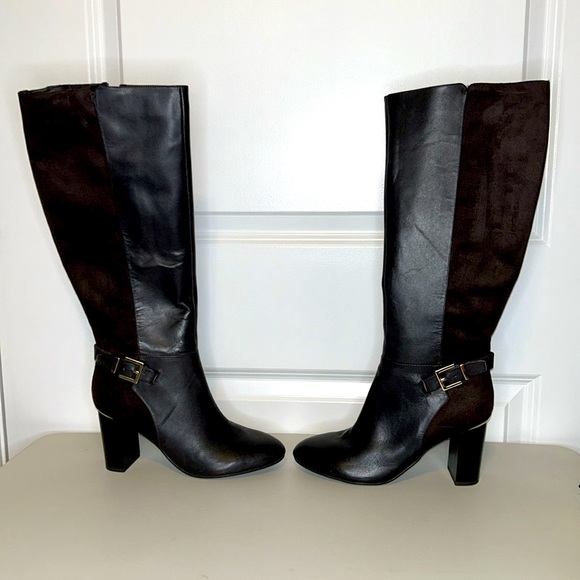 Bandolino Knee High Leather & Suede Zipper Heeled Boots 👢 Size 7.5 NWOT Brown - Picture 2 of 8